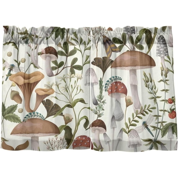 Coolnut Mushroom Kitchen Curtains 2 Panels, UV Protected Tier Curtains Half Window Curtains for Guest Room Bathroom Sink Laundry Room Basement,24"x 27"