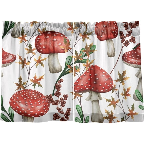 Coolnut Mushroom Kitchen Curtains 2 Panels, UV Protected Tier Curtains Half Window Curtains for Guest Room Bathroom Sink Laundry Room Basement,24"x 27"