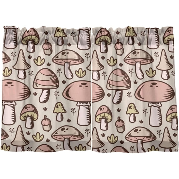 Coolnut Mushroom Kitchen Curtains 2 Panels, UV Protected Tier Curtains Half Window Curtains for Guest Room Bathroom Sink Laundry Room Basement,24"x 27"