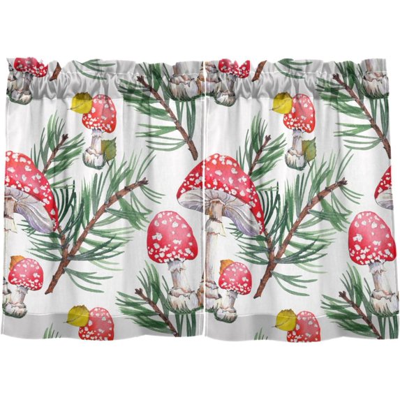 Coolnut Mushroom Kitchen Curtains 2 Panels, UV Protected Tier Curtains Half Window Curtains for Guest Room Bathroom Sink Laundry Room Basement,24"x 27"