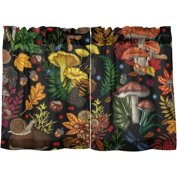 Coolnut Mushroom Kitchen Curtains 2 Panels, UV Protected Tier Curtains Half Window Curtains for Guest Room Bathroom Sink Laundry Room Basement,36"x 27"