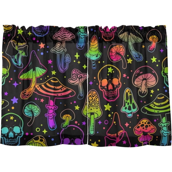 Coolnut Mushroom Kitchen Curtains 2 Panels, UV Protected Tier Curtains Half Window Curtains Kitchen Tiers for Guest Room Bathroom Sink Laundry Room Basement,24 x 27 Inch