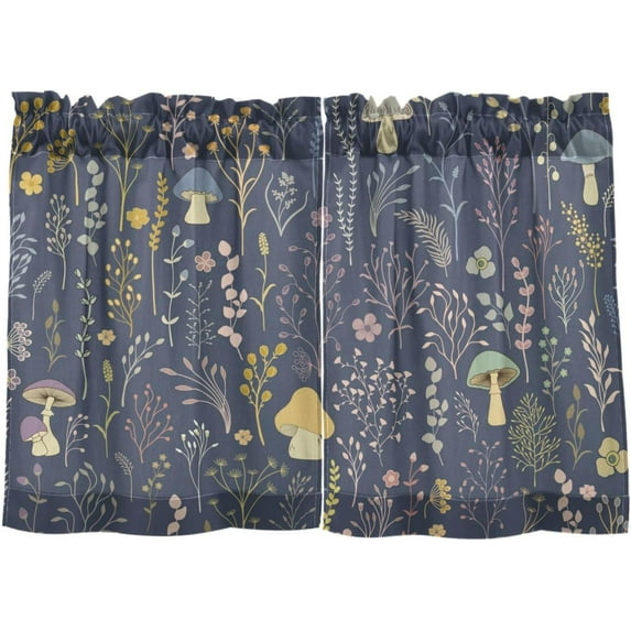 Coolnut Mushroom Kitchen Curtains 2 Panels, UV Protected Tier Curtains Half Window Curtains Kitchen Tiers for Guest Room Bathroom Sink Laundry Room Basement,36 x 27 Inch