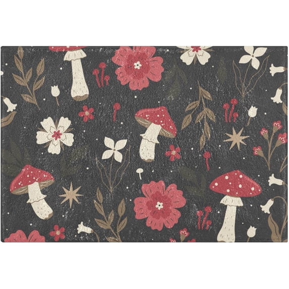 Coolnut Mushrooms Flower High Absorbent U-Shaped Contour Toilet Rugs Machine Washable,24"x20"
