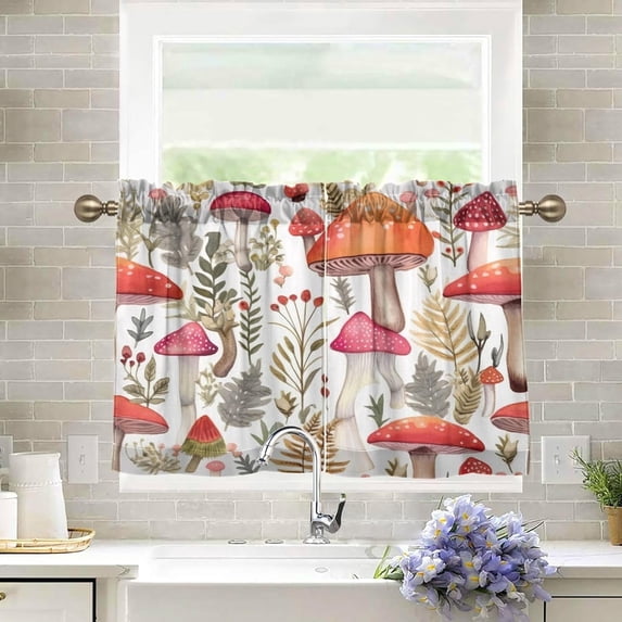 Coolnut Mushrooms Leaves Kitchen Curtains 24 Inch Length Blackout Thermal Insulating Tier Curtains with Rod Pockets Short Curtains Home for Living Room/Bedroom Home Decor