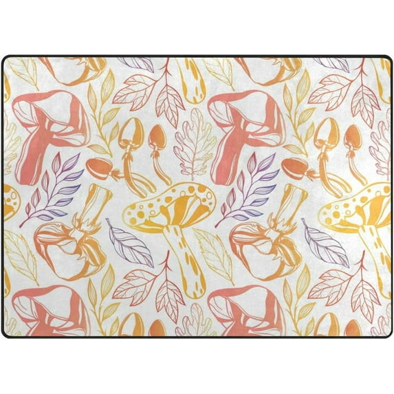 Coolnut Mushrooms Leaves in Fall Area Rug Carpet 5x4 Light Weight Polyester for Living Room Bedroom
