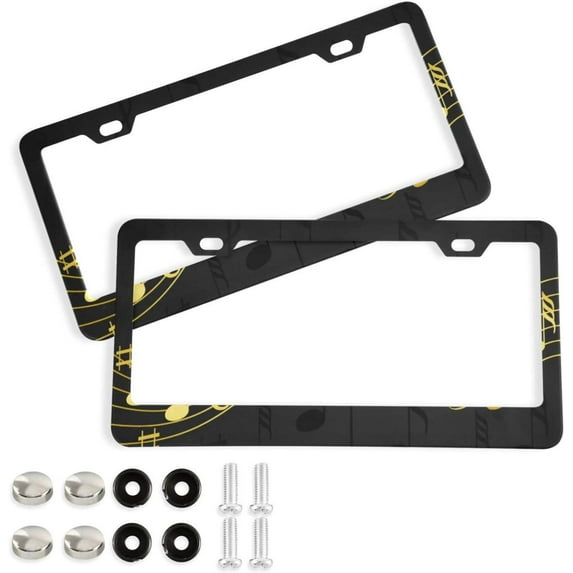 Coolnut Musical Note License Plate Frames 2 Pack, Waterproof Aluminum Alloy Car Tag Holder 2 Holes License Plate Covers with Screw Caps Auto Accessories