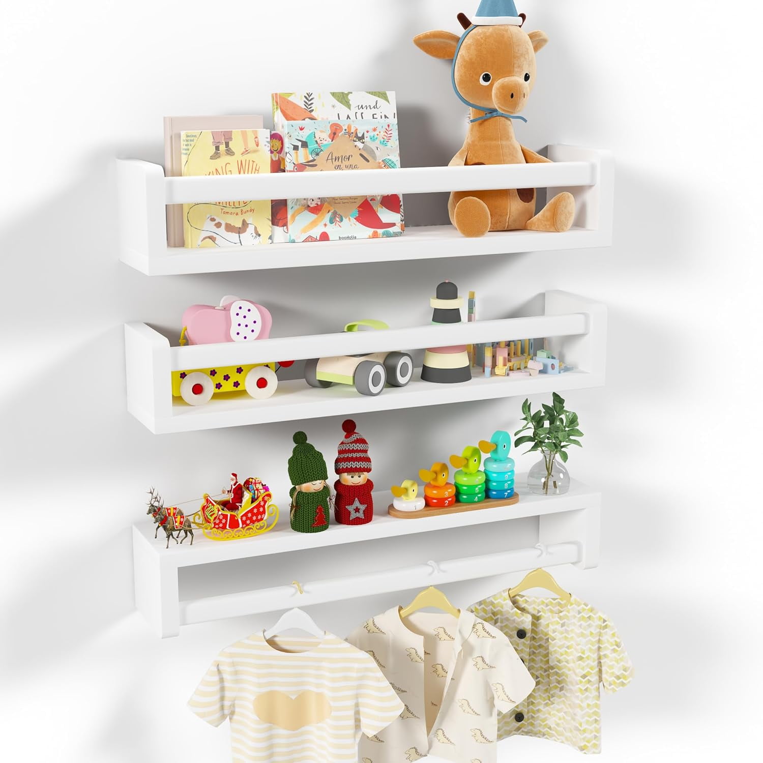 Coolnut Nursery Floating Shelves, White Nursery Book Shelves for Wall ...