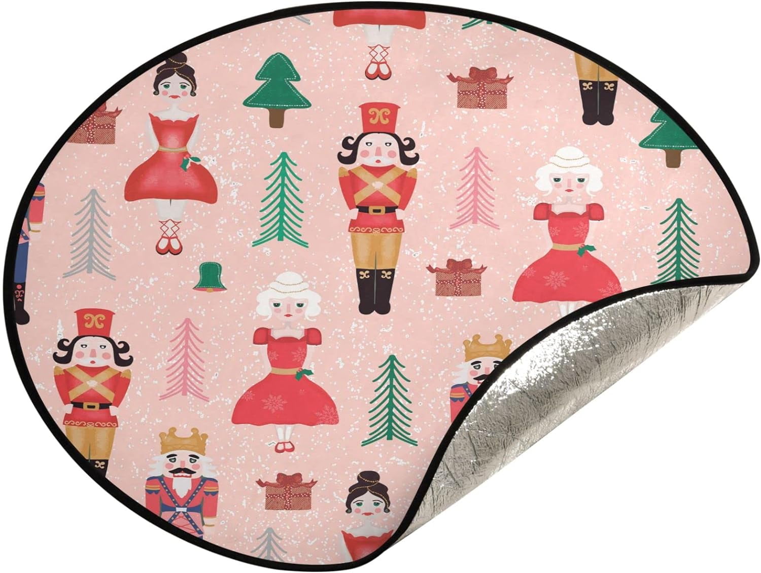 Coolnut Nutcracker Christmas Pink Christmas Tree Mats Waterproof Tree
