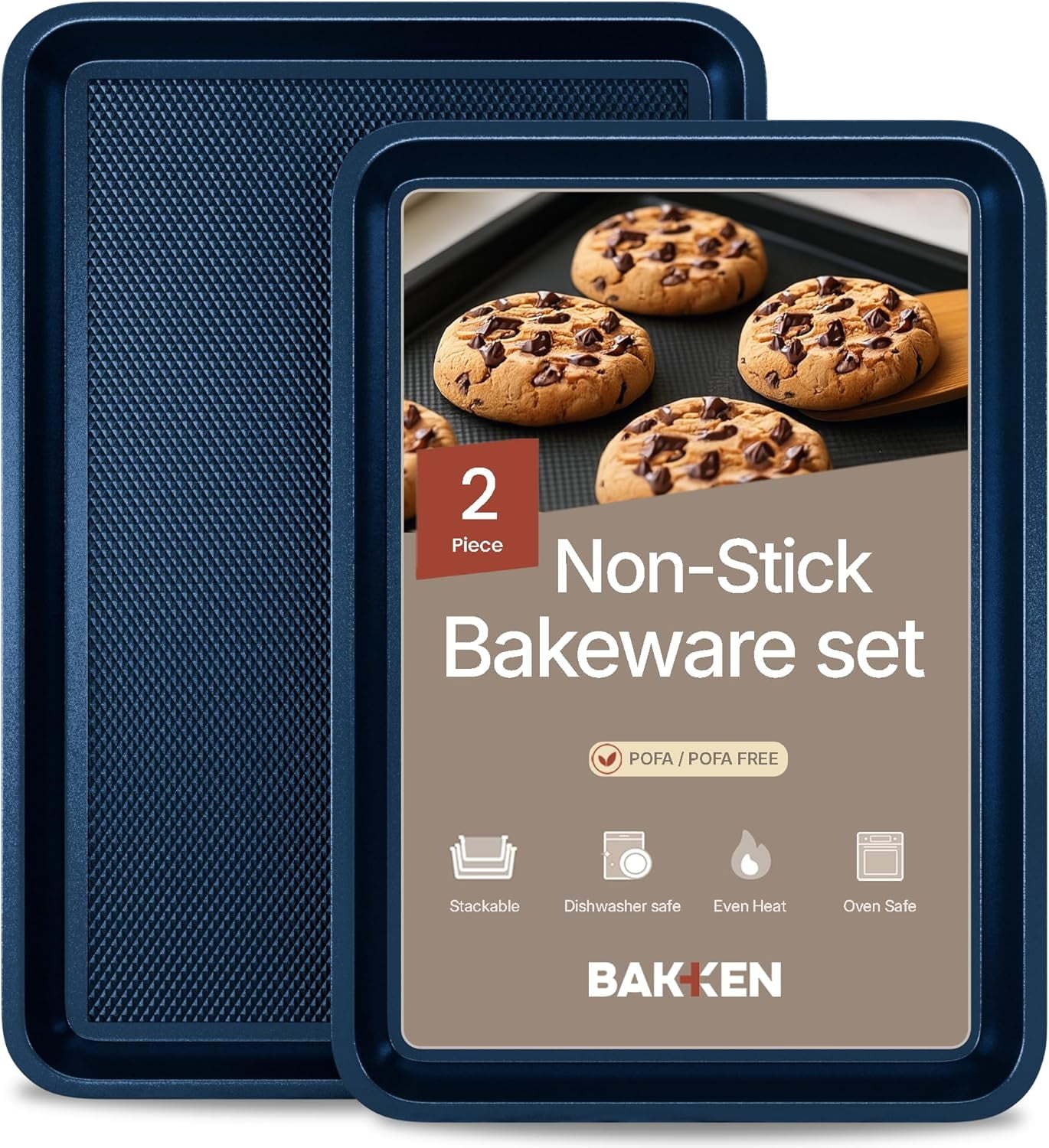 Bakken Diamond Bottom Cookie Sheet Set of 2, Nonstick Carbon Steel Baking Pans, Stackable, Oven Safe 450°F, Small & Medium