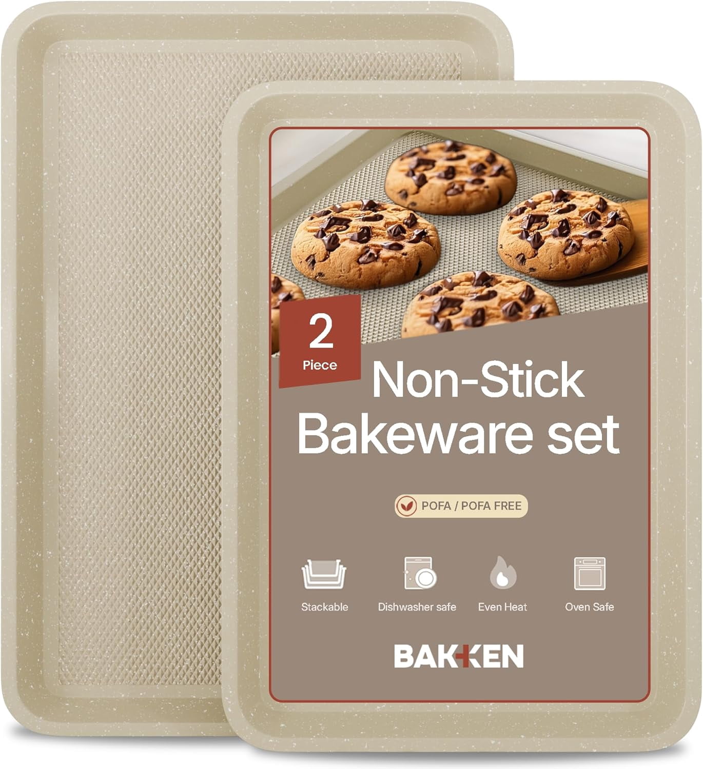 Bakken Diamond Bottom Cookie Sheet Set of 2, Nonstick Carbon Steel Baking Pans, Stackable, Oven Safe 450°F, Small & Medium