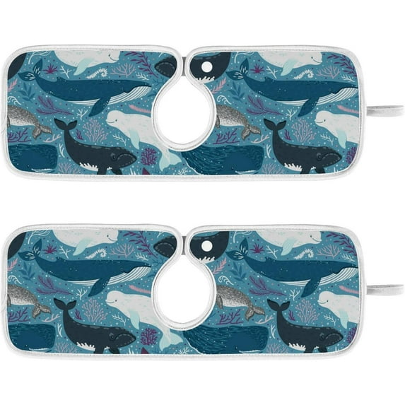 Coolnut Ocean Sea Whales 2PCS Faucet Absorbent Mat Kitchen Faucet Sink Splash Guard Microfiber Cloth Faucet Splash Catcher Water Absorbent Mat, Faucet Mat for Kitchen Sink 14x5in