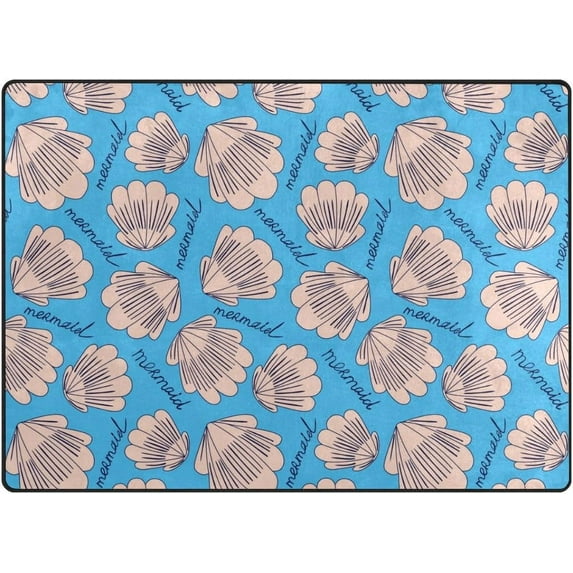 Coolnut Old Pink Shells Mermaid Word Lightweight Carpet Mats, 5'3" x 4' Area Soft Rugs, Floor Mat Rug Home Decoration for Kids Room Living Room, 63"x 48"