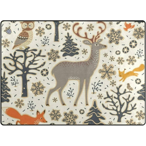Coolnut Owl Deer Fox Squirrel Lightweight Carpet Mats, 5'3" x 4' Area Soft Rugs, Floor Mat Rug Home Decoration for Kids Room Living Room, 63"x 48"