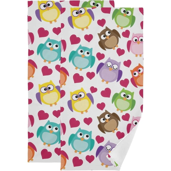 Coolnut Owl Soft Hand Towels, 2 PcsAbsorbent Bath Towel Decorative Fingertip Towels for Bathroom Gym Spa Hotel Beach Swimming Pool,14.4"x 28.3"