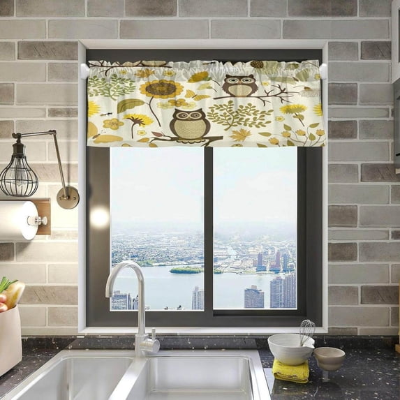 Coolnut Owl Sunflower Windows Valance Curtains, 54x18in Double Layer Short Blackout Window Topper Treatment for Bathroom,Kitchen,Living Room,Cafe Decor,1 Panel