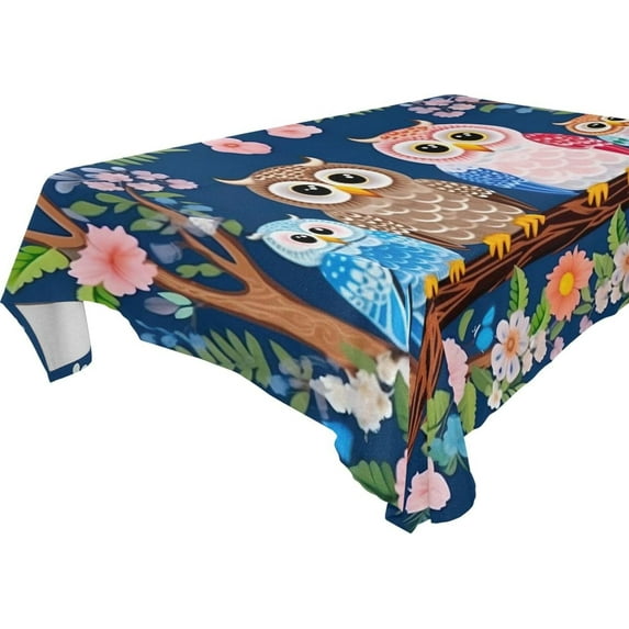 Coolnut Owls Sitting on Branch Rectangle Tablecloth Waterproof Table Clothative Stain Resistant & Wrinkle Resistant Washable Table Cover for Dining Table/Party/Camping 60x90 Inch Decor Gift