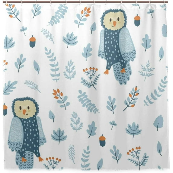 Coolnut Owls and Plants Bath Shower Curtain Liners 72"x72", 100% Polyester Waterproof with C-Shaped Curtain Hook Modern Bathroom Decoration 1 Panel