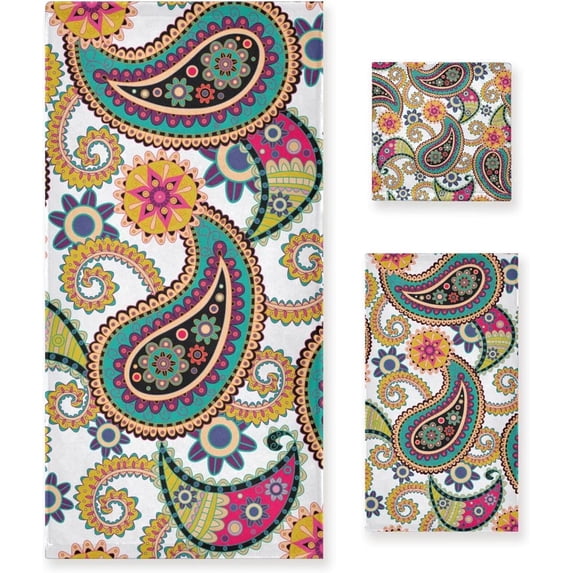 Coolnut Paisley Bath Towels Soft Absorbent Bath Towels Bath Towel Set of 3 for Home Hotel Bathroom Decor