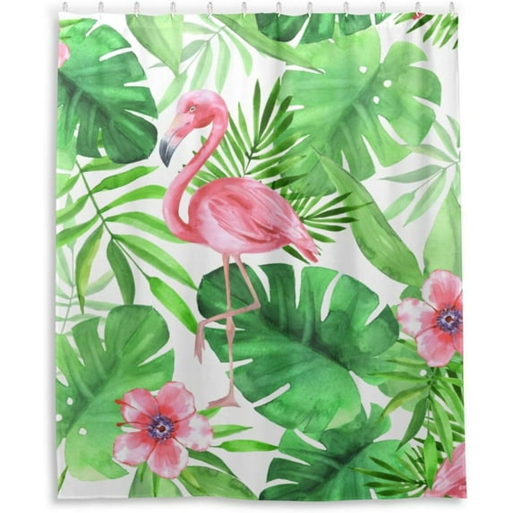 Coolnut Palm Leaves Flamingo Shower Curtain Bathroom Decor Watercolor Shower Curtain Sets Fabric Cloth Bathroom Curtains with Hooks 60x72 Inch