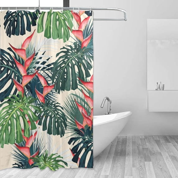 Coolnut Palm Leaves Shower Curtain, Waterproof Washable Bathroom Shower Curtain, Durable Polyester Cloth Fabric Bathroom Decor Set with 12 Hooks,60 x 72 inches