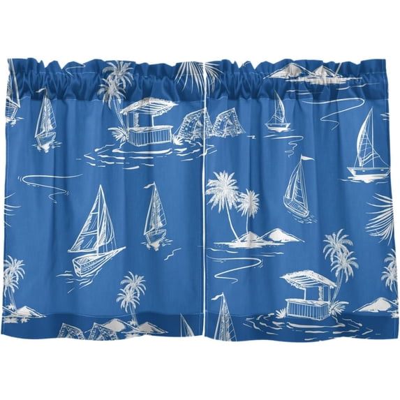 Coolnut Palm Tree Kitchen Curtains 2 Panels, UV Protected Tier Curtains Half Window Curtains for Guest Room Bathroom Sink Laundry Room Basement,24"x 27"
