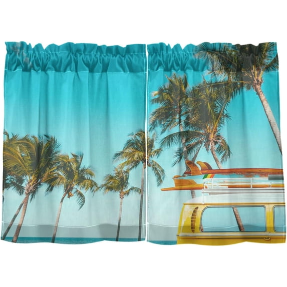 Coolnut Palm Tree Kitchen Curtains 2 Panels, UV Protected Tier Curtains Half Window Curtains for Guest Room Bathroom Sink Laundry Room Basement,36"x 27"