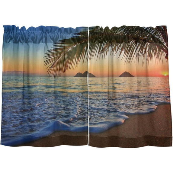 Coolnut Palm Tree Kitchen Curtains 2 Panels, UV Protected Tier Curtains Half Window Curtains Kitchen Tiers for Guest Room Bathroom Sink Laundry Room Basement,24 x 27 Inch