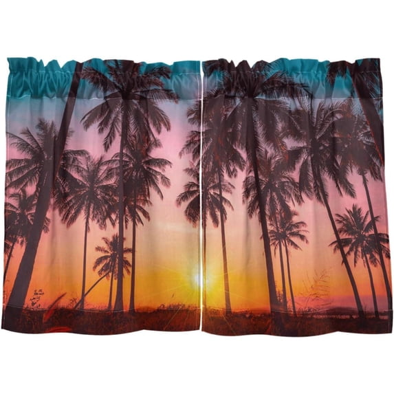 Coolnut Palm Tree Kitchen Curtains 2 Panels, UV Protected Tier Curtains Half Window Curtains Kitchen Tiers for Guest Room Bathroom Sink Laundry Room Basement,24 x 27 Inch