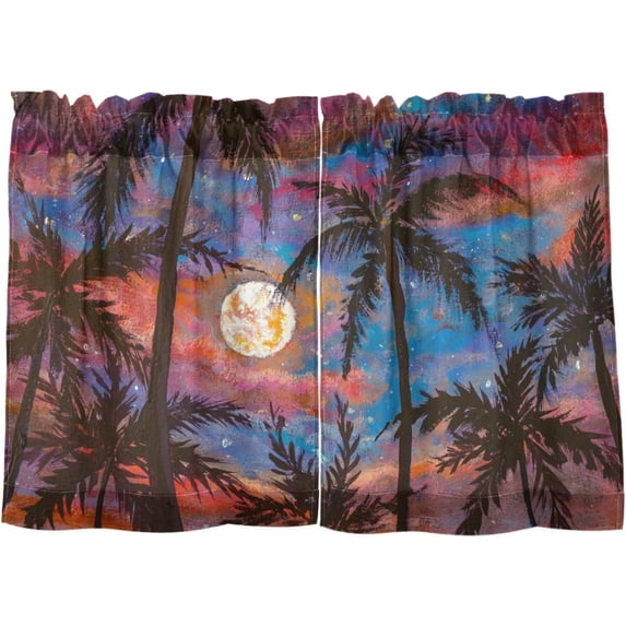 Coolnut Palm Tree Kitchen Curtains 2 Panels, UV Protected Tier Curtains Half Window Curtains Kitchen Tiers for Guest Room Bathroom Sink Laundry Room Basement,24 x 27 Inch
