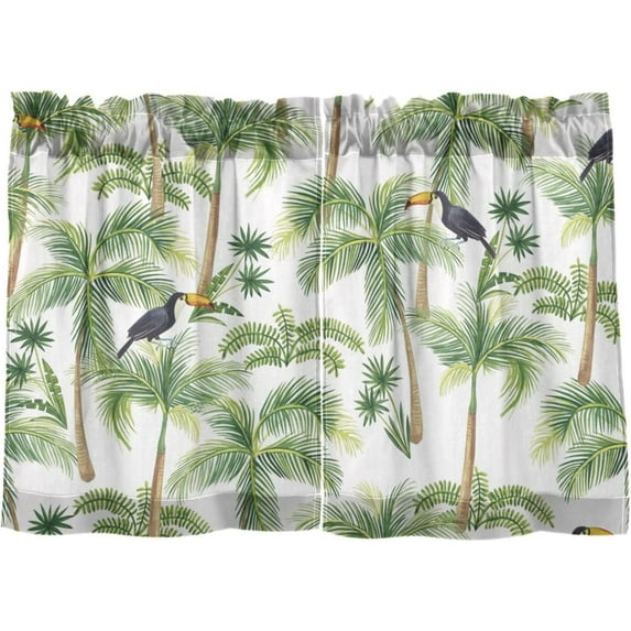 Coolnut Palm Tree Kitchen Curtains 2 Panels, UV Protected Tier Curtains Half Window Curtains Kitchen Tiers for Guest Room Bathroom Sink Laundry Room Basement,24 x 27 Inch