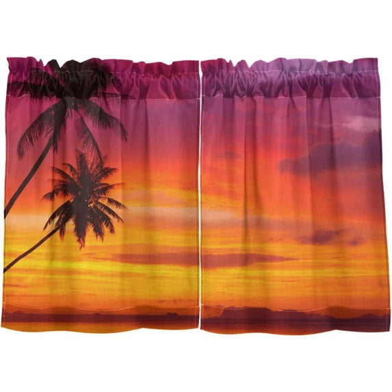 Coolnut Palm Tree Kitchen Curtains 2 Panels, UV Protected Tier Curtains Half Window Curtains Kitchen Tiers for Guest Room Bathroom Sink Laundry Room Basement,24 x 27 Inch