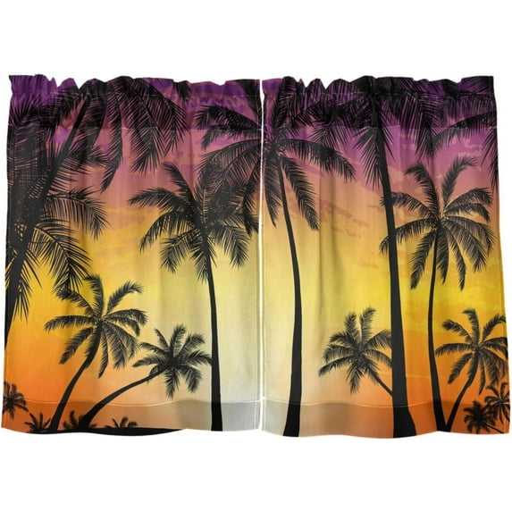 Coolnut Palm Tree Kitchen Curtains 2 Panels, UV Protected Tier Curtains Half Window Curtains Kitchen Tiers for Guest Room Bathroom Sink Laundry Room Basement,36 x 27 Inch