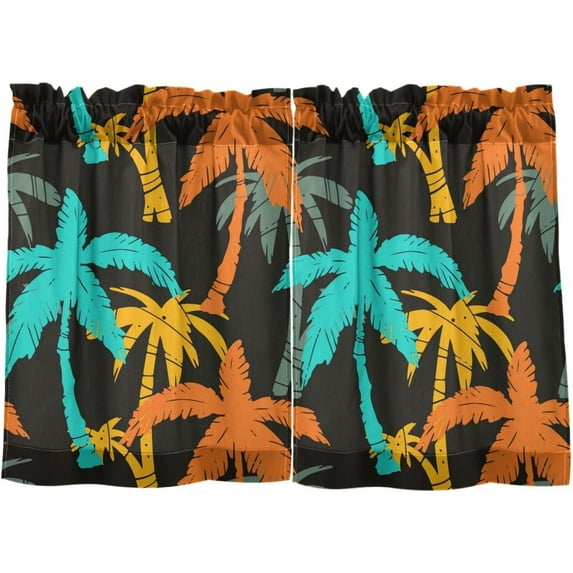 Coolnut Palm Tree Kitchen Curtains UV Protected Tier Curtains 2 Panels Kitchen Tiers Half Window Curtains for Guest Room Bathroom Laundry Room Basement, 24 x 27 Inch Home Decor