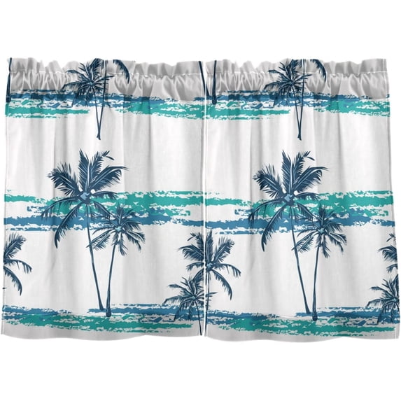 Coolnut Palm Tree Kitchen Curtains UV Protected Tier Curtains 2 Panels Kitchen Tiers Half Window Curtains for Guest Room Bathroom Laundry Room Basement, 36 x 27 Inch Home Decor
