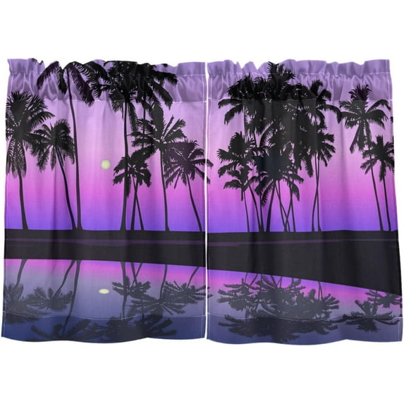 Coolnut Palm Tree Kitchen Curtains UV Protected Tier Curtains 2 Panels Kitchen Tiers Half Window Curtains for Guest Room Bathroom Laundry Room Basement, 36 x 27 Inch Home Decor
