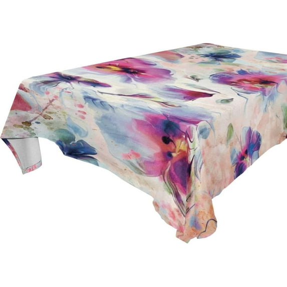 Coolnut Pastel Color Flower Fabric Rectangle Tablecloth - Waterproof and Wrinkle-Resistant Table Cloth 60x90 Inch Table Cover for Indoor & Outdoor Dining House Decor