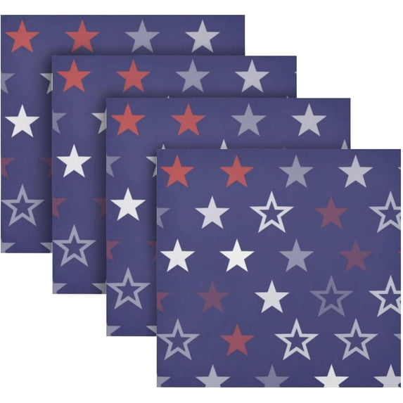 Coolnut Patriotic Star Cloth Napkins Set of 1, Reusable Washable Polyester Dinner Table Napkins for Family, Weddings, Parties, Home Decor, 20 x 20 Inch Washcloth Gift