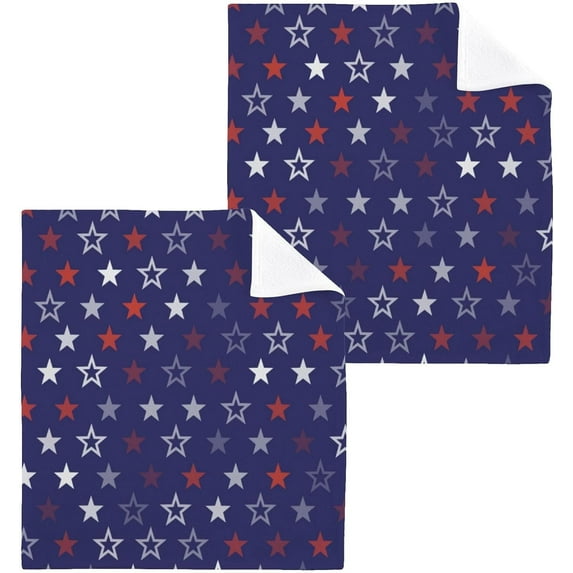 Coolnut Patriotic Star Washcloths 4 Pack, Highly Absorbent Soft Cotton Fingertip Towels for Bathroom, Kitchen, Gym, Spa, Home Decor, 12 x 12 Inch Washcloth Gift