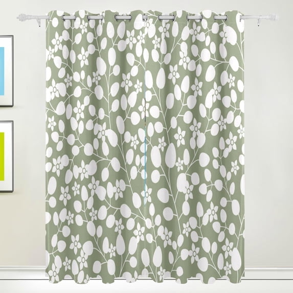 Coolnut Pattern with Leaf Thermal Insulated Blackout Grommet Printed Window Curtain - 84x55 in - 100% Polyester 2 Panels, Stitchingstyles
