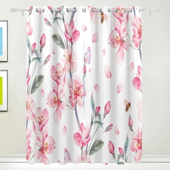 Coolnut Peach Blossom Flower Blackout Curtain for Bedroom, 2 Panels Thermal Insulated Blackout Drapes Long Darkening Curtains with Grommets for Living Room 55 x 72 Inch