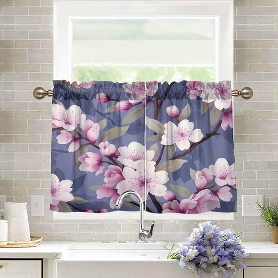Coolnut Peach Blossom Kitchen Curtains 24 Inch Length Blackout Thermal Insulating Tier Curtains with Rod Pockets Short Curtains Home for Living Room/Bedroom Home Decor