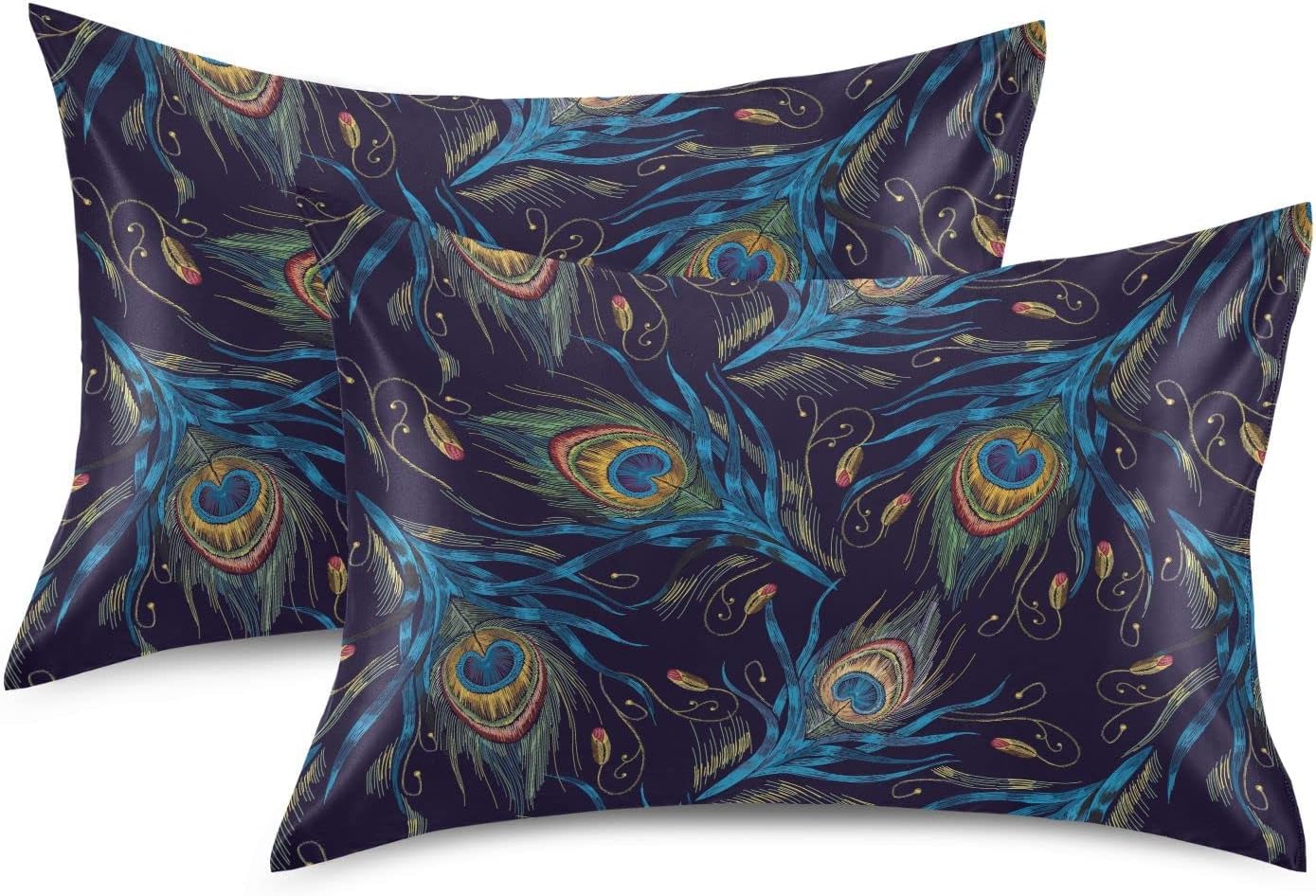 Coolnut Peacock Feathers Silky Satin Pillowcase, Luxury Soft Pillow Case for Hair and Skin