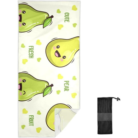 Coolnut Pear Beach Towel, Sand Free Super Absorbent Oversized Travel Towel with Mesh Bag for Beach, Camping, Swimming, Holiday, 30 x 60 Inch Washcloth Gift