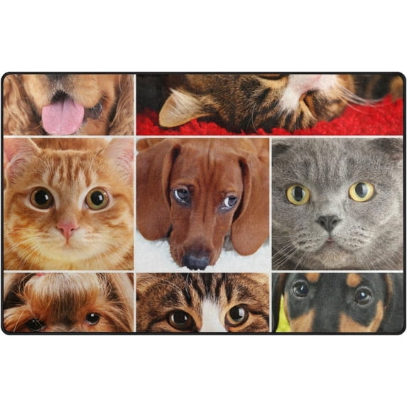Coolnut Pets Face Collage Area Rug Pad - 31 x 20 inch - 100% Light Weight Polyester Fabric for Living - Bedroom