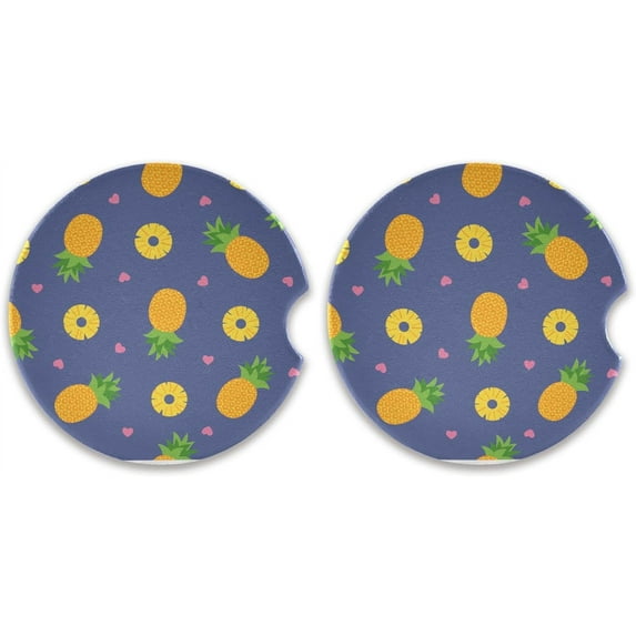 Coolnut Pineapple Fruit Slices Car Coasters Pack of 2,Absorbent Car Coasters,Drink Cup Holder Coasters with A Finger Notch for Easy Removal Home Decor