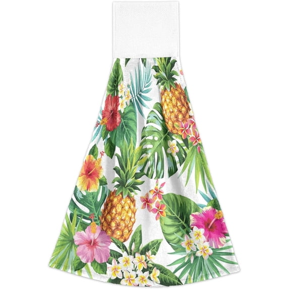 Coolnut Pineapple Hanging Towel Set of 2, Absorbent Soft Coral Velvet Hand Towel with Hanging Loop for Bathroom, Kitchen, Home Decor, 14 x 18 Inch Washcloth Gift