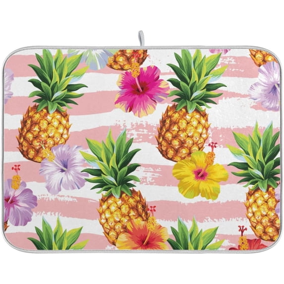 Coolnut Pineapples Dish Drying Mat for Kitchen, 16 x 18 Inch Microfiber Absorbent Dish Drying Pad, Machine Washable Kitchen Counter Protect Mats