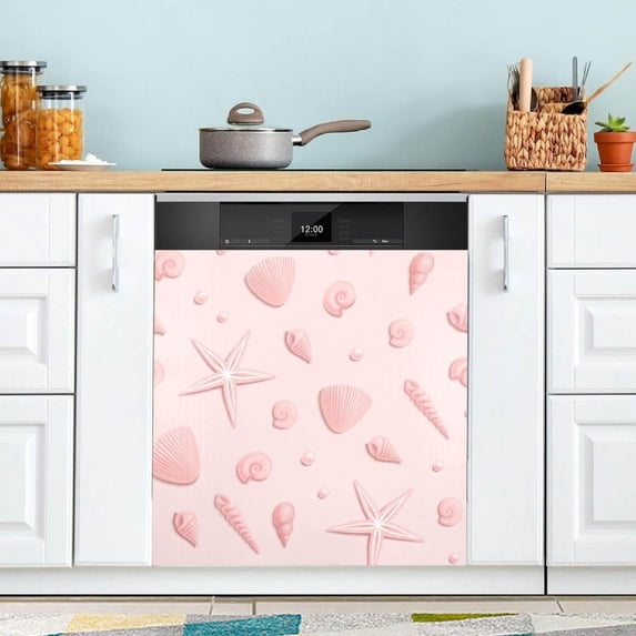 Coolnut Pink Beach Shells and Starfish Dishwasher Magnet Cover for The Front Door,Reusable Refrigerator Door Decor Magnet Sticker for Kitchen Home Decor 23" x 26"