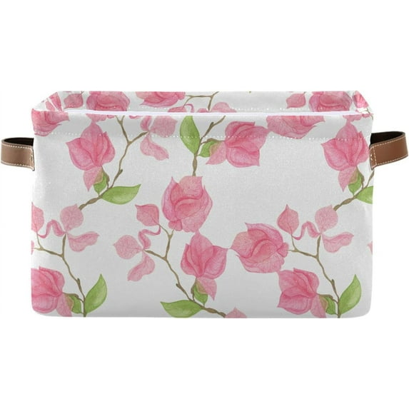 Coolnut Pink Bougainvillea Flowers Foldable Storage Basket for Shelves, Collapsible Sturdy Storage Bin with Handles, Canvas Storage Cube for Organizing Closet 1PCS Home Decor